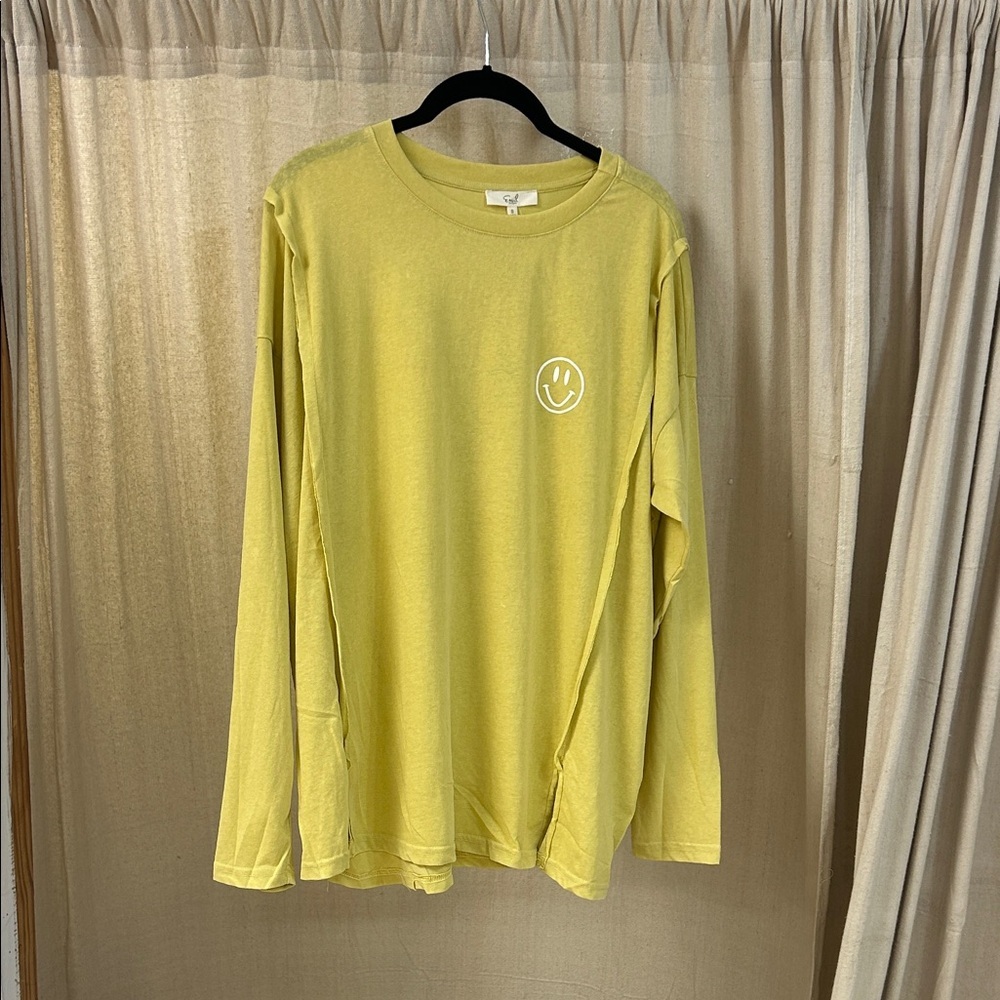 Mustard Yellow Long Sleeve Smiley Face Shirt - Easel